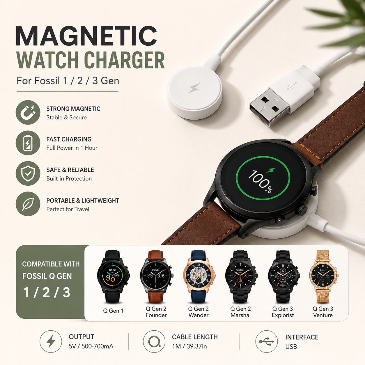 شاحن ساعة USB، محول شحن للساعا - مراجعة Fossil Smartwatch Accessories وسعره